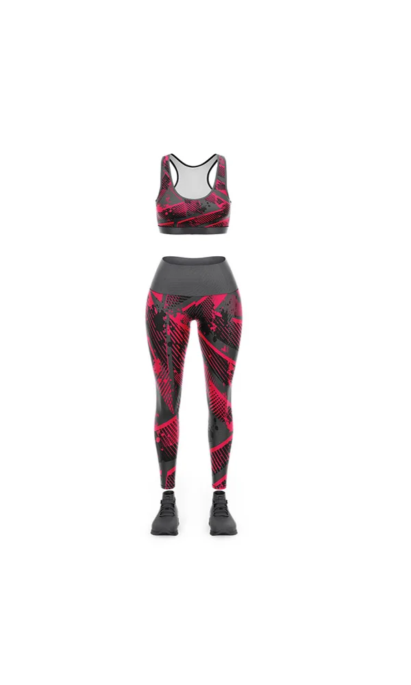 Custom Magenta Pink & Charcoal Camo 3D Bra and Leggings Set | OEM