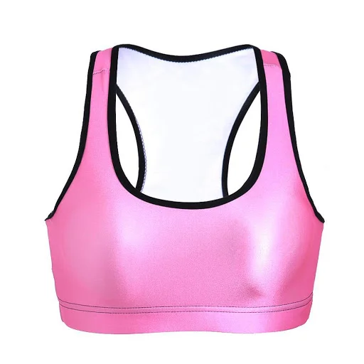 Custom Metallic Pink Shimmer Scoop Neck Sports Bra | OEM