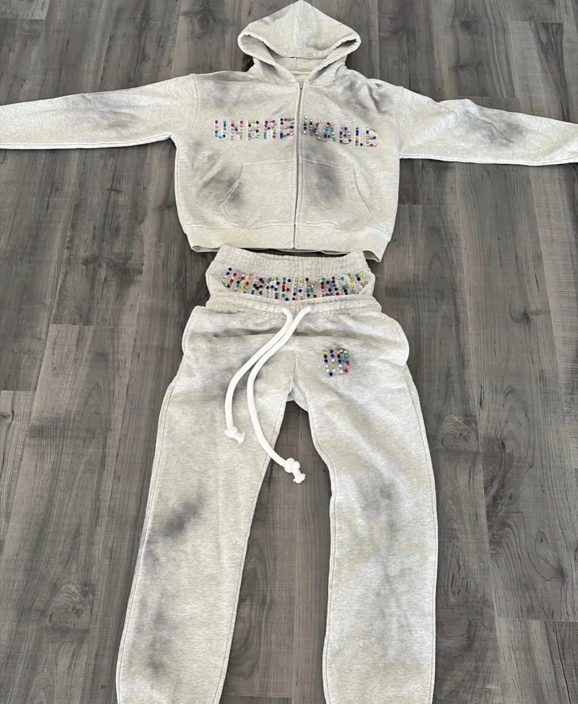 Custom Mineral Wash Gemstone Sweatsuit & Tracksuit Set | Multi-Color Rhinestone Set