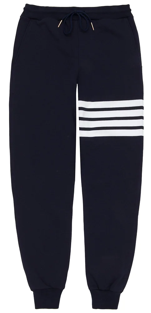 Custom Navy 4-Bar Stripe Fleece Sweatpants | Luxury Athleisure OEM