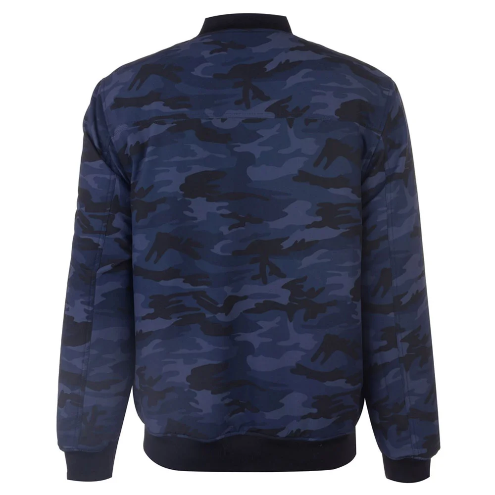 Custom Navy Camouflage Print Fabric Bomber Jacket | Streetwear OEM