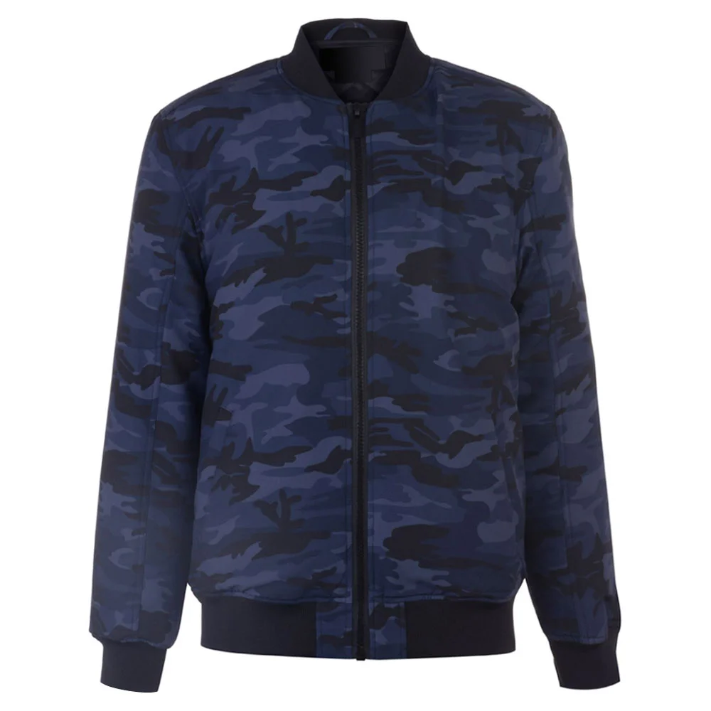 Custom Navy Camouflage Print Fabric Bomber Jacket | Streetwear OEM