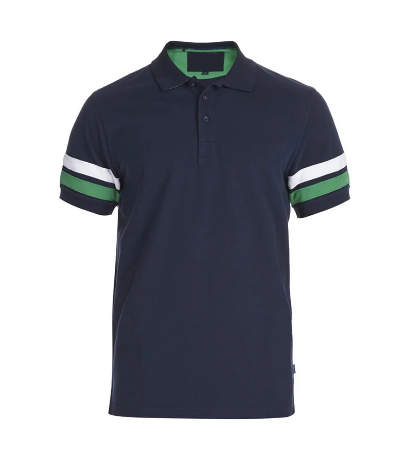 Custom Navy Pique Polo with Striped Sleeve Cuffs | Preppy OEM