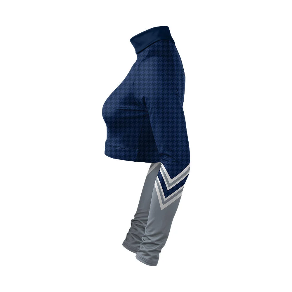 Custom Houndstooth Pattern Cropped Cheer Mock Neck Bodyliner | OEM