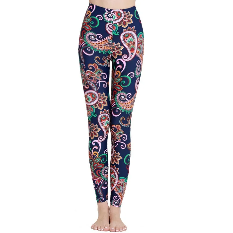 Custom Navy Paisley Floral Print Yoga Leggings | B2B OEM