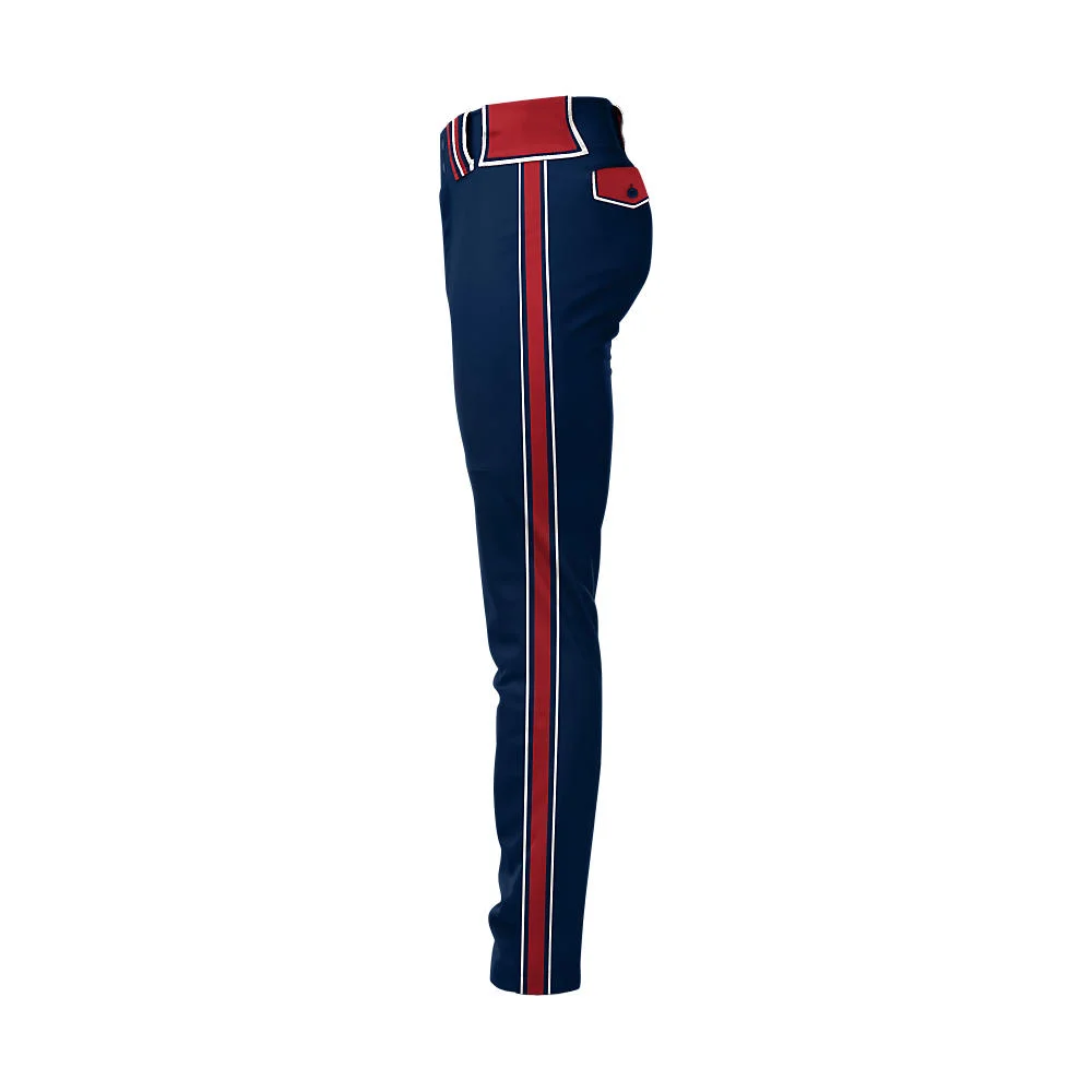 Custom Solid Navy Athletic Baseball Pants with Red Braid | OEM