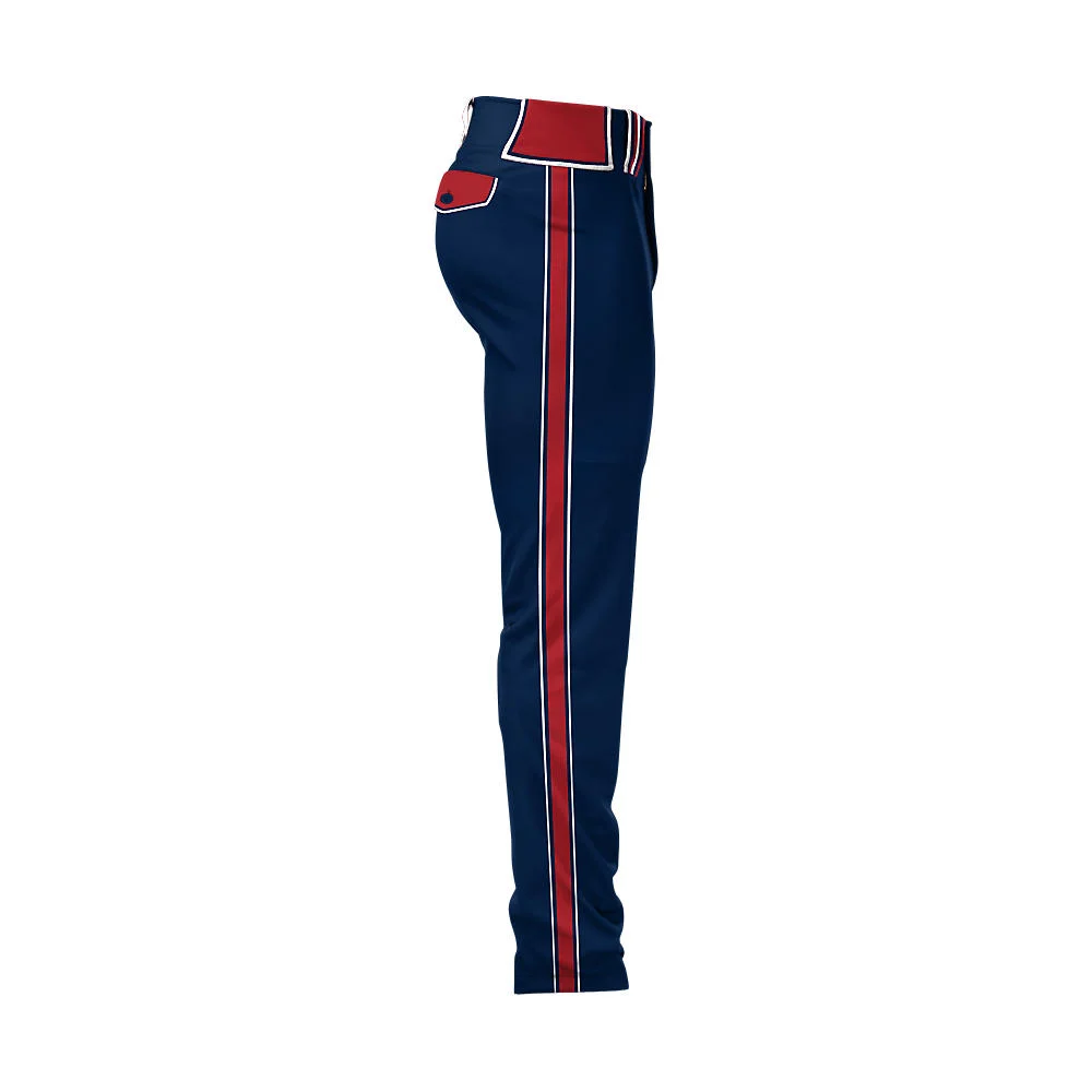 Custom Solid Navy Athletic Baseball Pants with Red Braid | OEM
