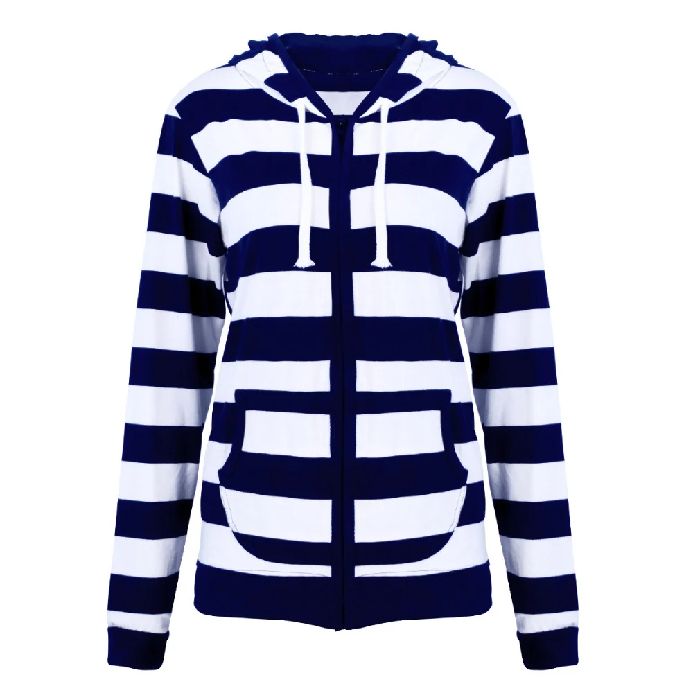 Custom Navy & White Striped Full-Zip Hoodie | Yarn-Dyed OEM