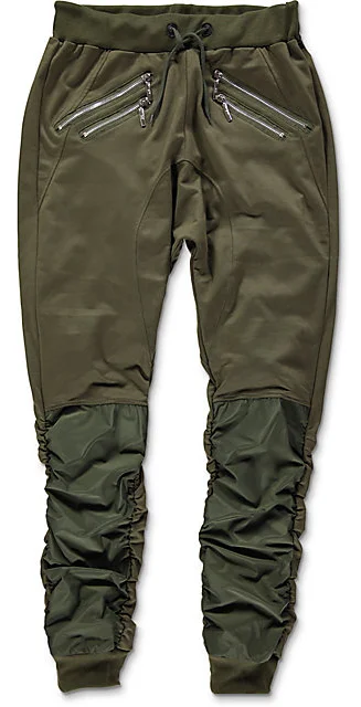 Custom Olive Multi-Zip Stacked Cargo Sweatpants | Techwear OEM