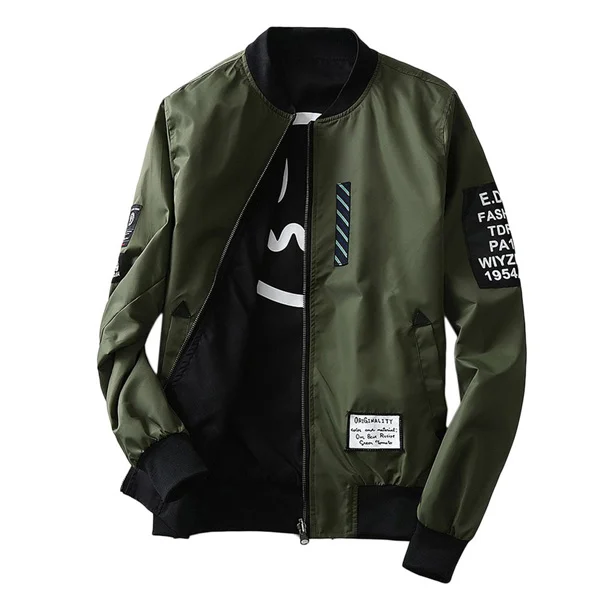 Custom Olive Green Techwear Graphic Patch Bomber Jacket | OEM