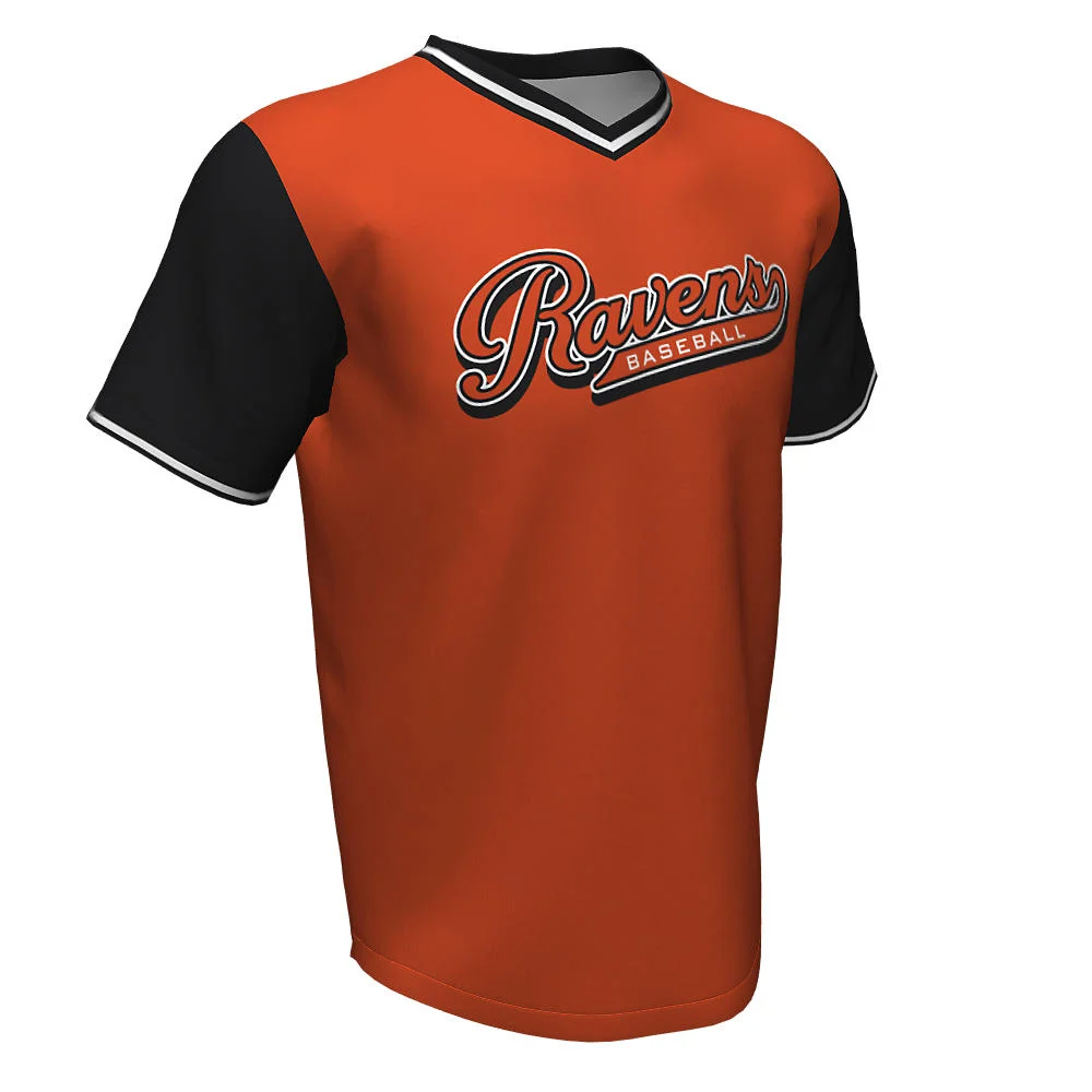 Custom Raglan Sleeve Striped Rib V-Neck Baseball Jersey | OEM