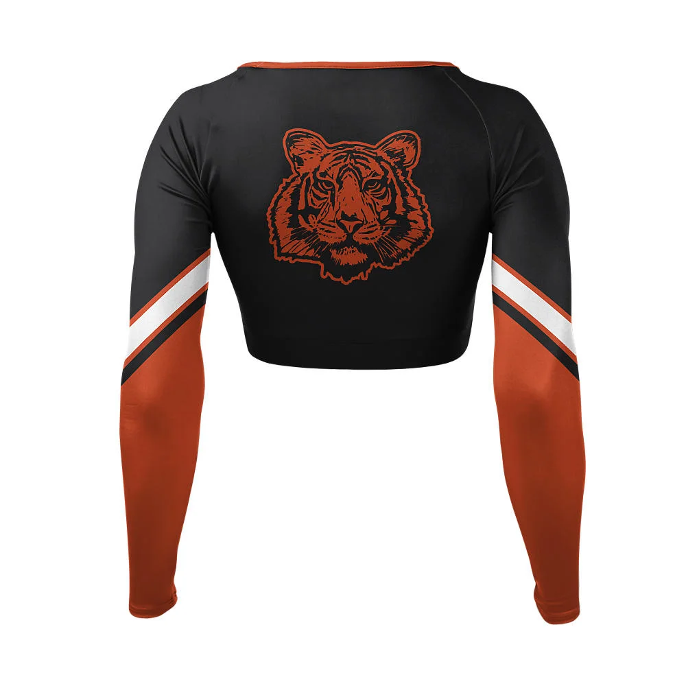 Custom Striped Sleeve Cropped Cheer V-Neck Bodyliner | OEM
