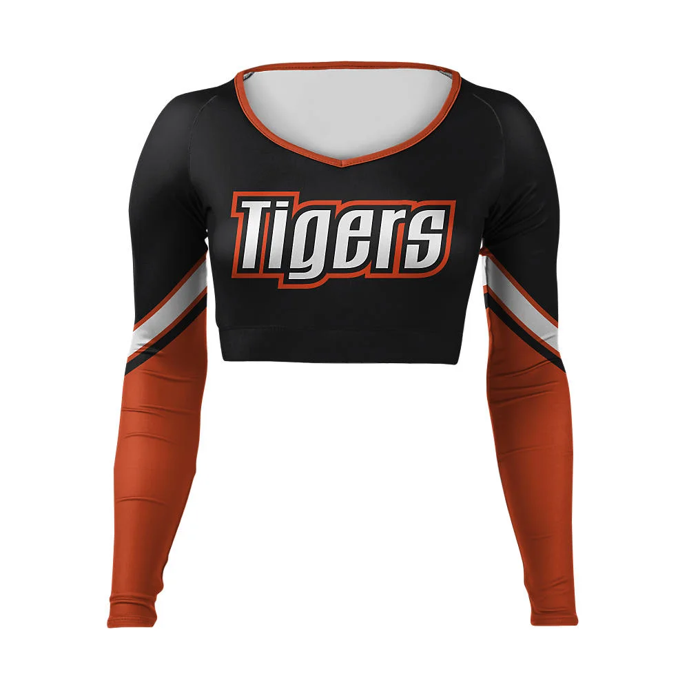 Custom Striped Sleeve Cropped Cheer V-Neck Bodyliner | OEM