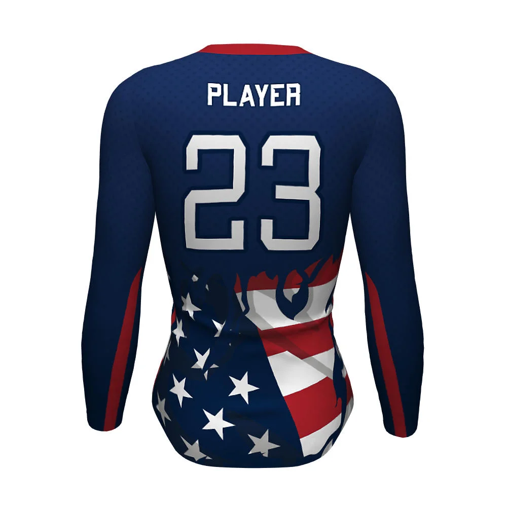 Custom Patriotic Stars & Stripes Long Sleeve Volleyball Jersey | OEM