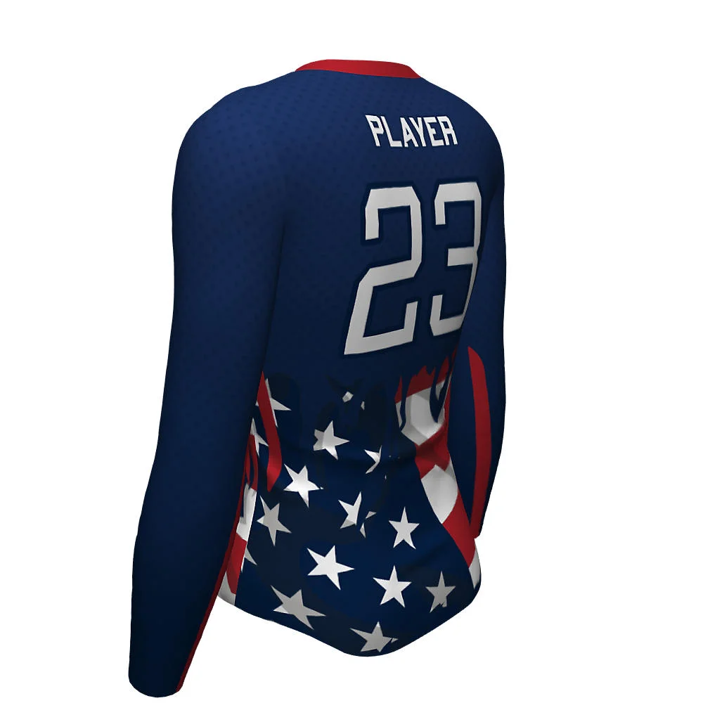 Custom Patriotic Stars & Stripes Long Sleeve Volleyball Jersey | OEM