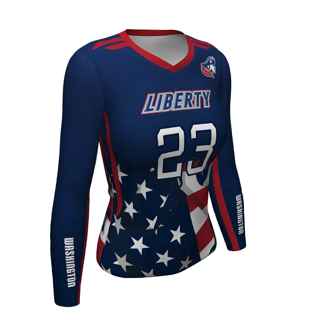 Custom Patriotic Stars & Stripes Long Sleeve Volleyball Jersey | OEM
