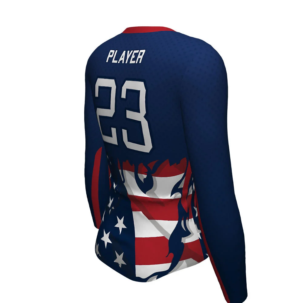 Custom Patriotic Stars & Stripes Long Sleeve Volleyball Jersey | OEM