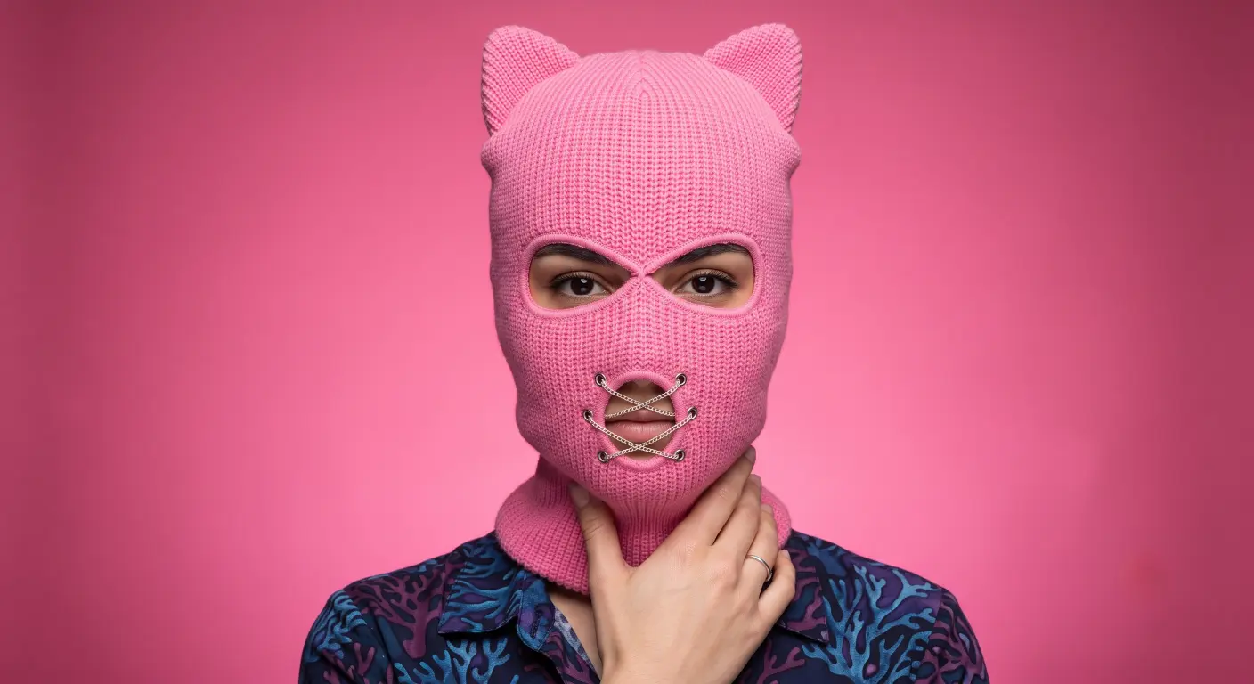 Custom Pink Cat Ear Chain Knit Balaclava | Y2K Ski Mask OEM
