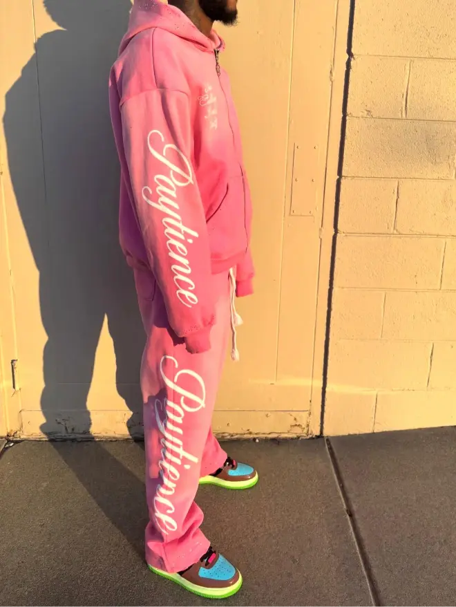Custom Vintage Pink Sweatsuit & Tracksuit Set | Rhinestone & Puff Print Set