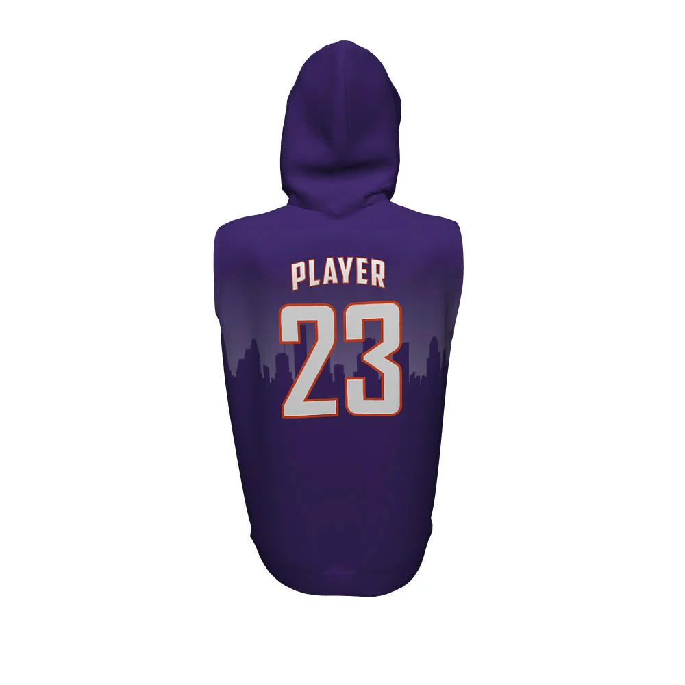 Custom Purple City Skyline Sublimated Sleeveless Hoodie | OEM