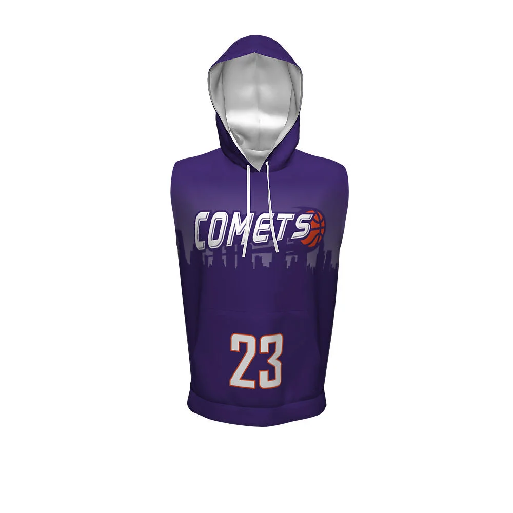 Custom Purple City Skyline Sublimated Sleeveless Hoodie | OEM