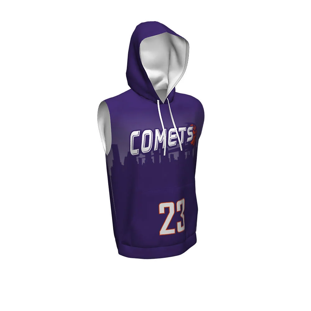 Custom Purple City Skyline Sublimated Sleeveless Hoodie | OEM