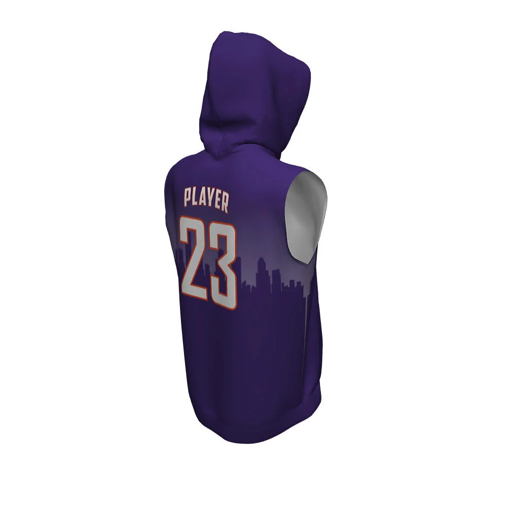 Custom Purple City Skyline Sublimated Sleeveless Hoodie | OEM