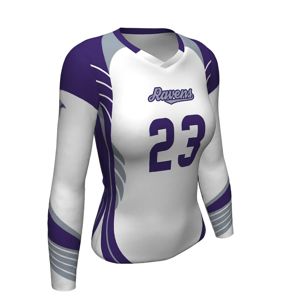 Custom Purple Contour Long Sleeve Volleyball Jersey | OEM