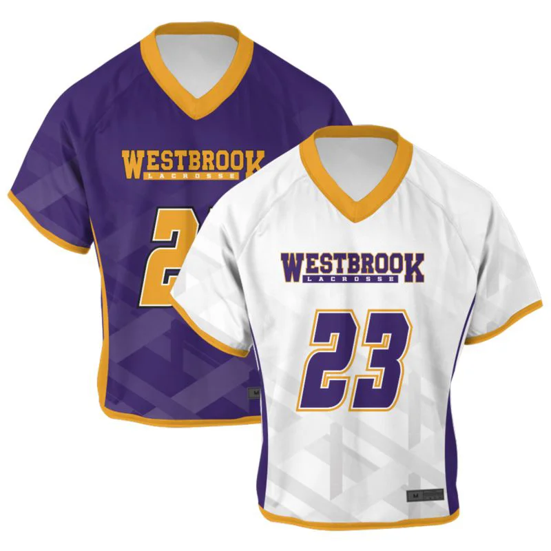 Custom Collegiate Gold Trim Lacrosse V-Neck Jersey Set | OEM