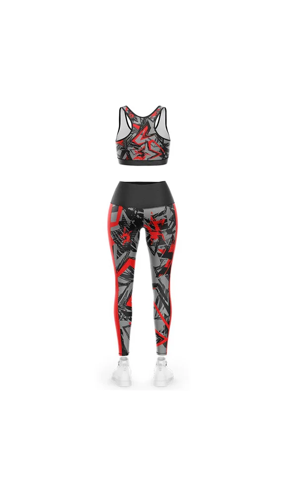 Custom Red & Black Geometric Camo 3D Bra and Leggings Set | OEM
