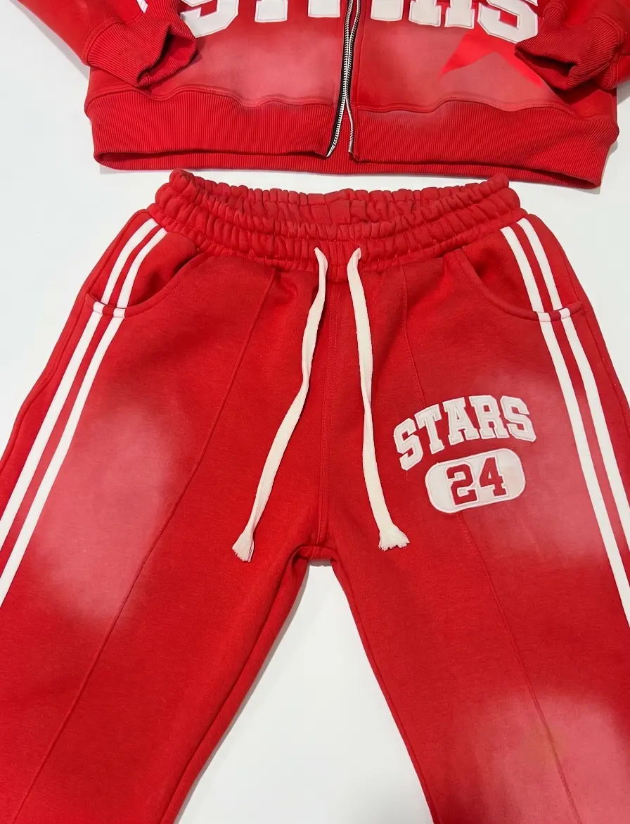 Custom Red Faded Varsity Sweatsuit & Tracksuit Set | Flared Y2K Tracksuit
