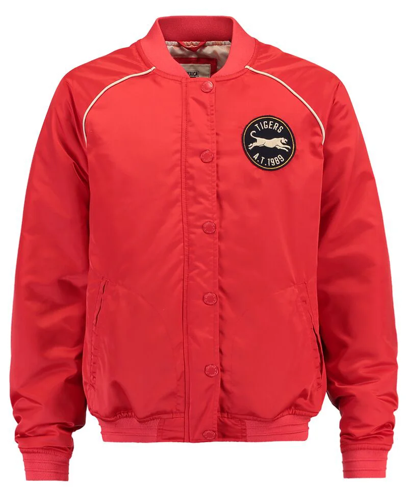 Custom Red Snap-Front Varsity Bomber Jacket | Piping Detail OEM