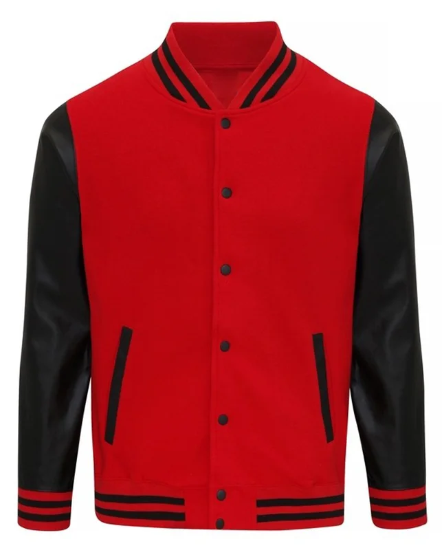 Custom Red & Black Wool Leather Varsity Jacket | B2B OEM