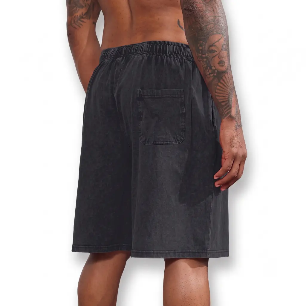Custom Rhinestone Flame Fleece Shorts | Acid Wash Oversized Streetwear Shorts
