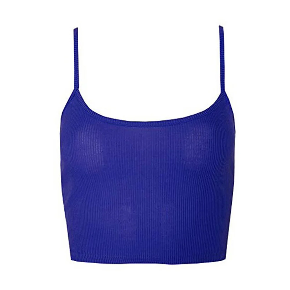 Custom Royal Blue Ribbed Scoop Neck Cami Crop Top | OEM