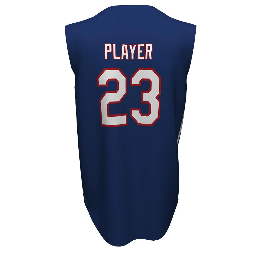Custom Solid Royal Blue Full Button Sleeveless Baseball Jersey | OEM