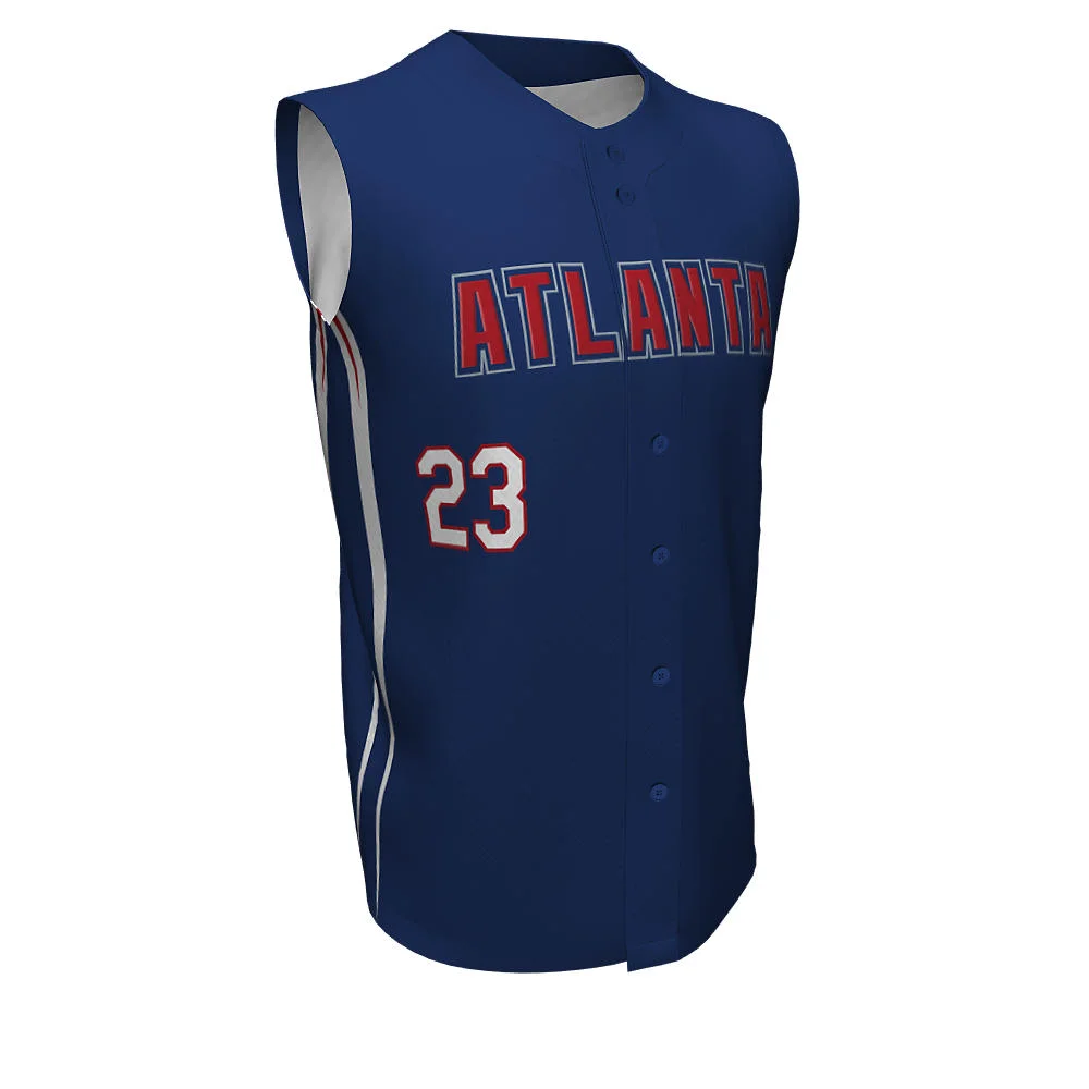 Custom Solid Royal Blue Full Button Sleeveless Baseball Jersey | OEM