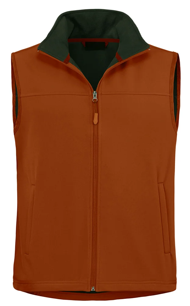Custom Rust Brown Stand Collar Softshell Vest | Menswear OEM