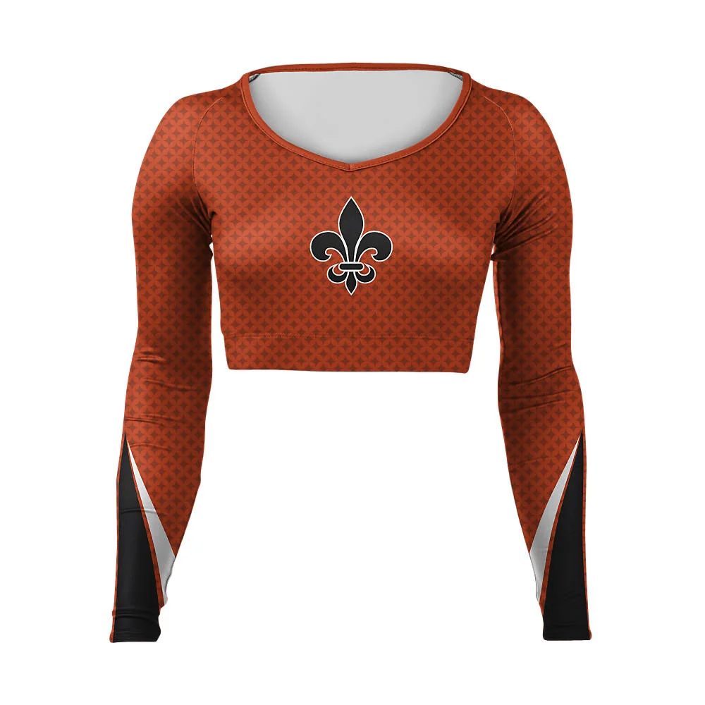 Custom Rust Fleur-De-Lis Cropped Cheer Bodyliner | OEM