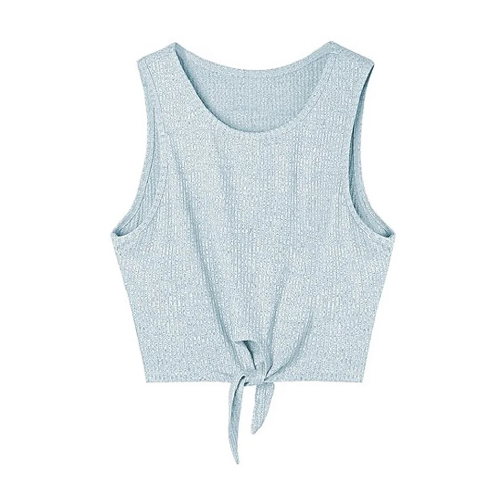 Custom Sky Blue Front-Tie Sleeveless Crop Tank Top | OEM