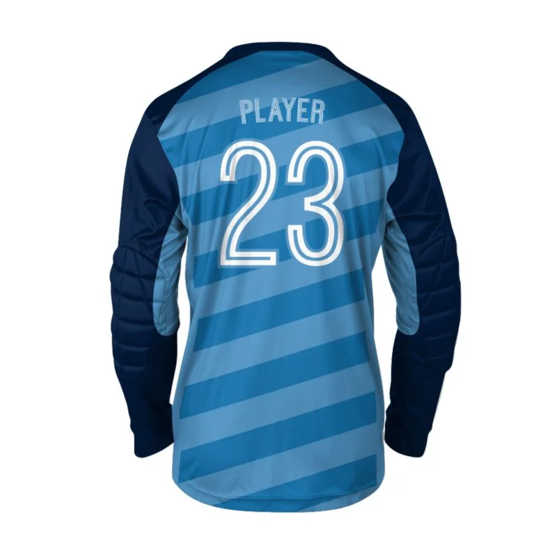 Custom Sky Blue & Navy Diagonal Stripe Goalkeeper Jersey | OEM