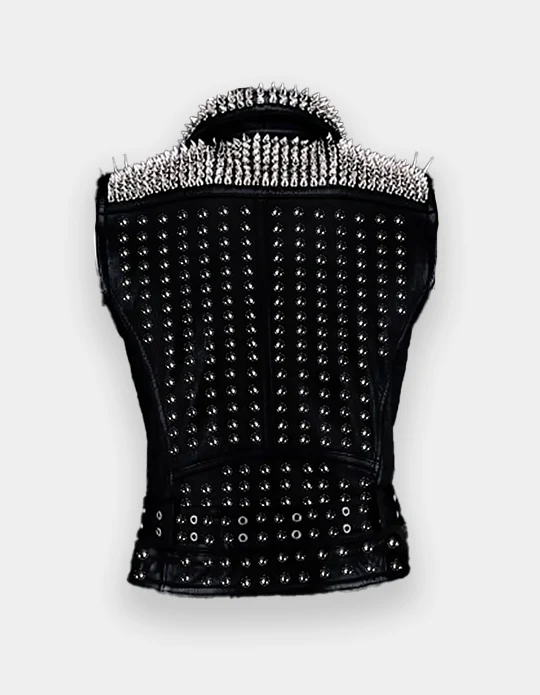 Custom Black Studded Spiked Leather Vest | Heavy Metal OEM