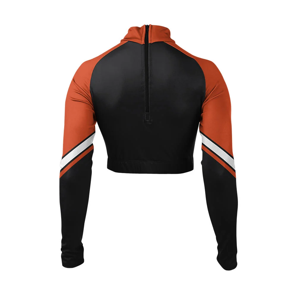 Custom Tiger Mascot Black & Orange Cheer Mock Neck Bodyliner | OEM