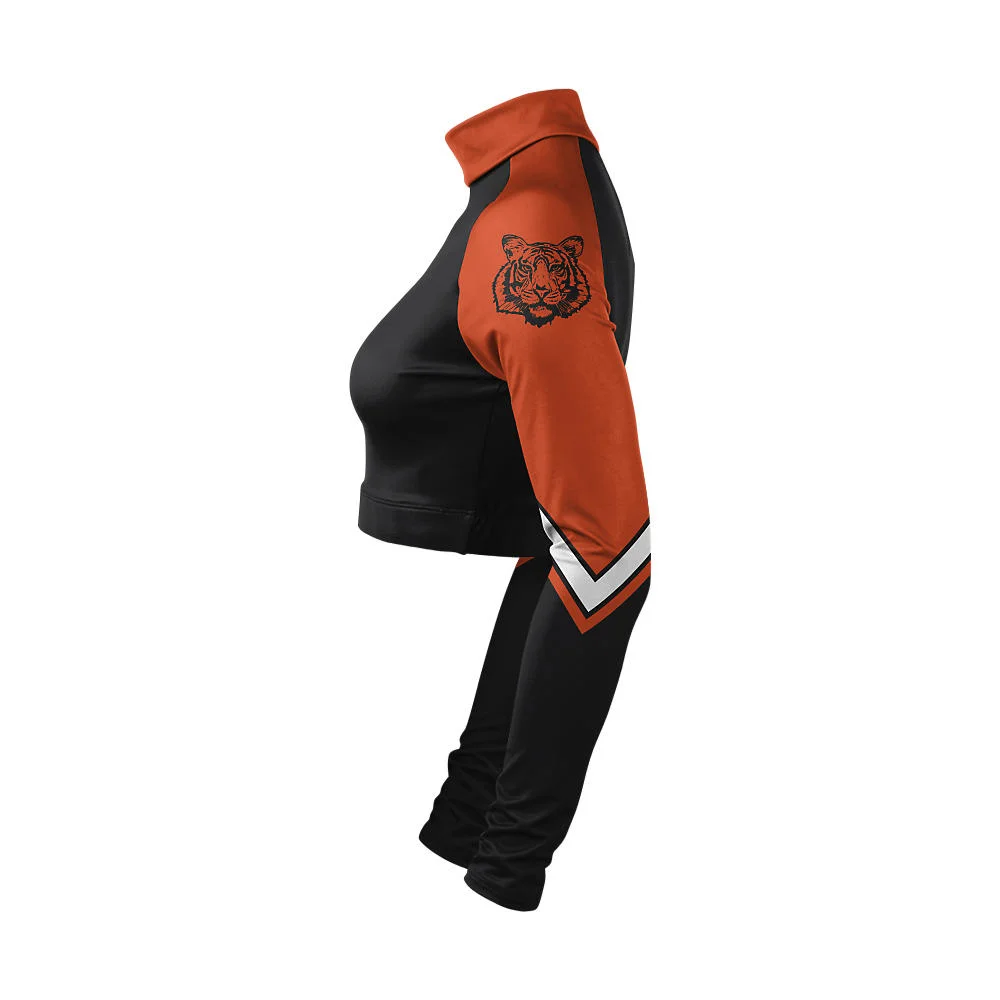 Custom Tiger Mascot Black & Orange Cheer Mock Neck Bodyliner | OEM