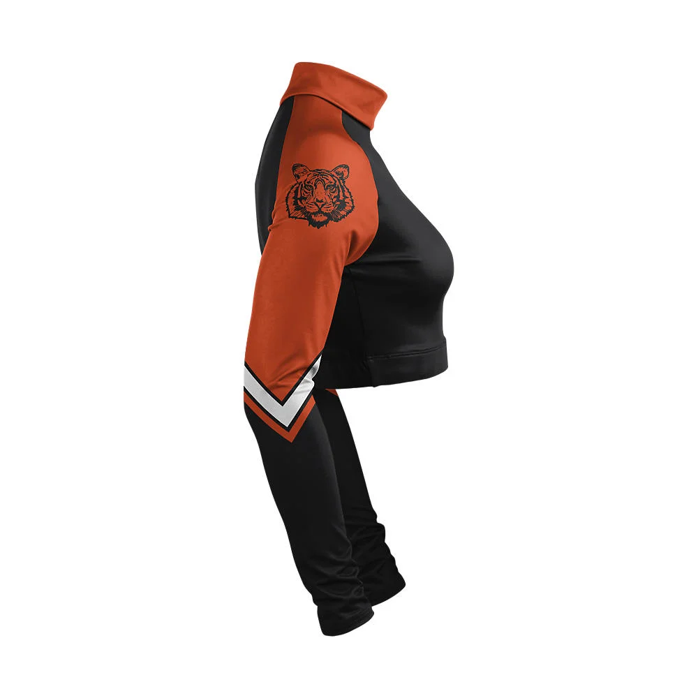 Custom Tiger Mascot Black & Orange Cheer Mock Neck Bodyliner | OEM
