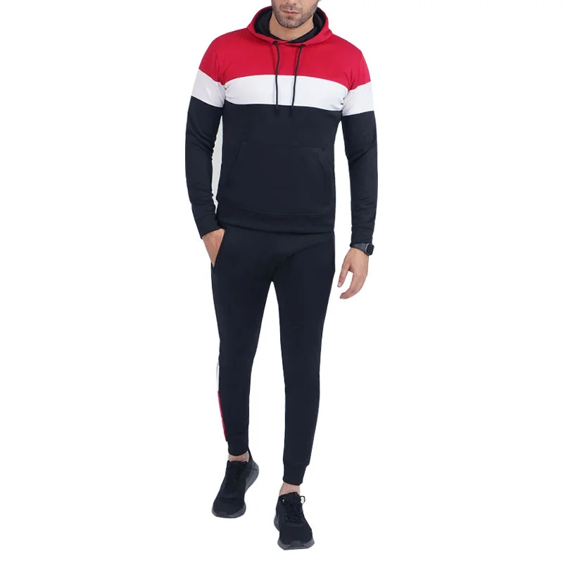 Custom Tri-Color Block Pullover Hoodie Tracksuit | B2B OEM