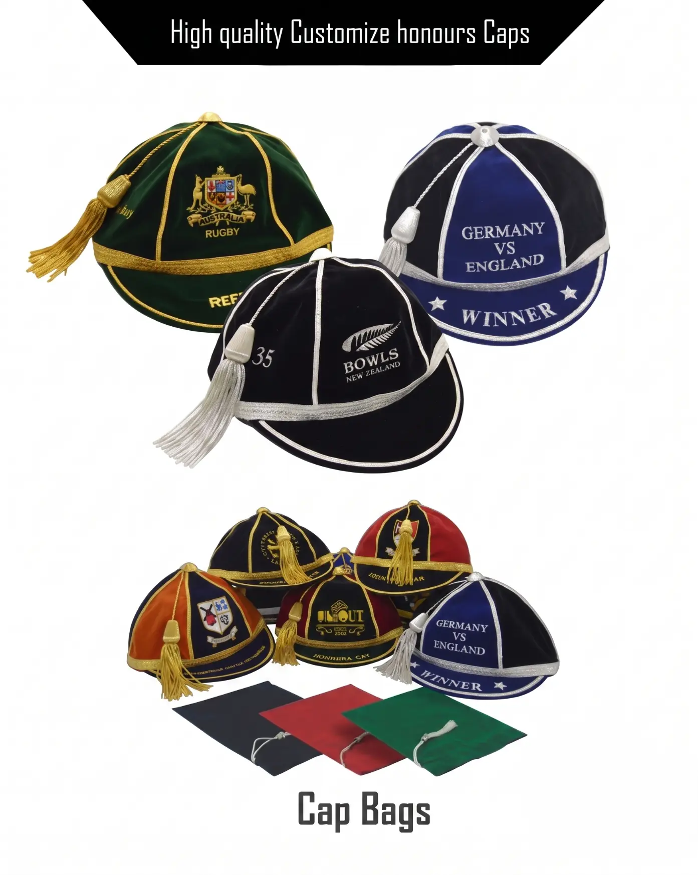 Custom Velvet Honours Cap Storage Bag | Presentation Pouch OEM