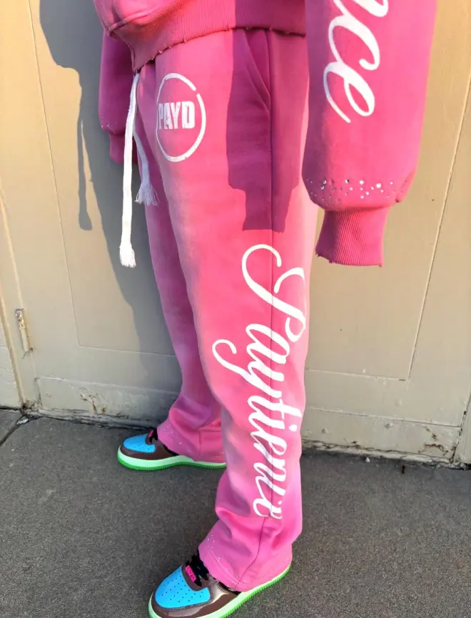 Custom Vintage Pink Sweatsuit & Tracksuit Set | Rhinestone & Puff Print Set