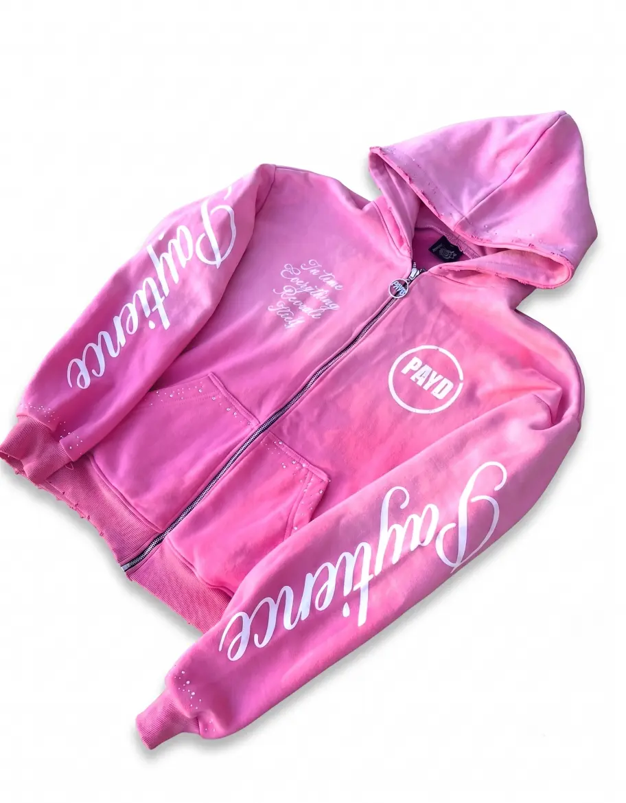 Custom Vintage Pink Sweatsuit & Tracksuit Set | Rhinestone & Puff Print Set