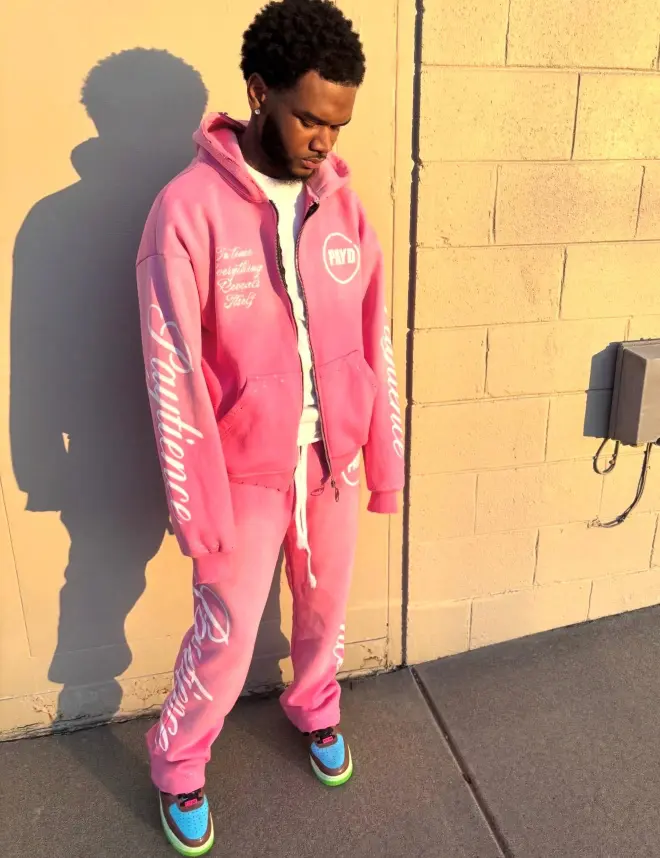 Custom Vintage Pink Sweatsuit & Tracksuit Set | Rhinestone & Puff Print Set